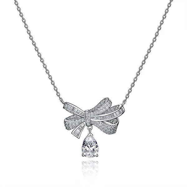 Dây Chuyền Nữ Lili Jewelry Đính Đá Carbon Tổng Hợp Hình Nơ Xinh Xắn LILI_749235 Màu Bạc - Trang sức - Vua Hàng Hiệu