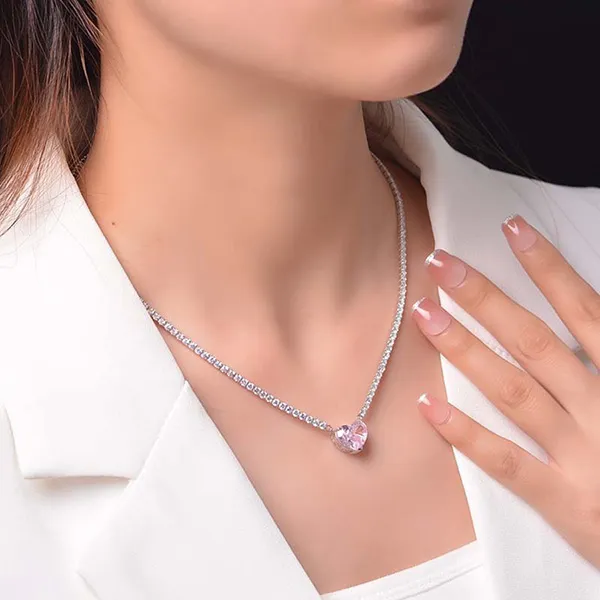 Dây Chuyền Nữ Lili Jewelry Đính Đá Carbon Tổng Hợp Hình Trái Tim LILI_982144 Màu Hồng Bạc - Trang sức - Vua Hàng Hiệu
