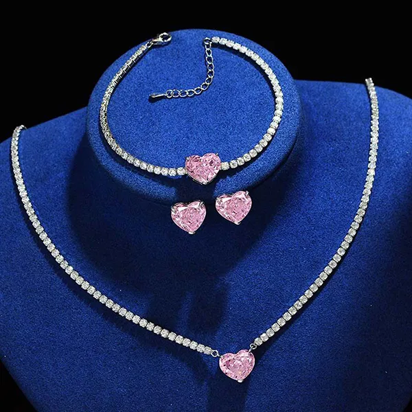 Dây Chuyền Nữ Lili Jewelry Đính Đá Carbon Tổng Hợp Hình Trái Tim LILI_982144 Màu Hồng Bạc - Trang sức - Vua Hàng Hiệu