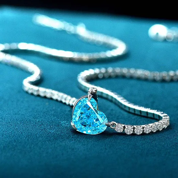 Dây Chuyền Nữ Lili Jewelry Đính Đá Carbon Tổng Hợp Hình Trái Tim LILI_982144 Màu Xanh Bạc - Trang sức - Vua Hàng Hiệu
