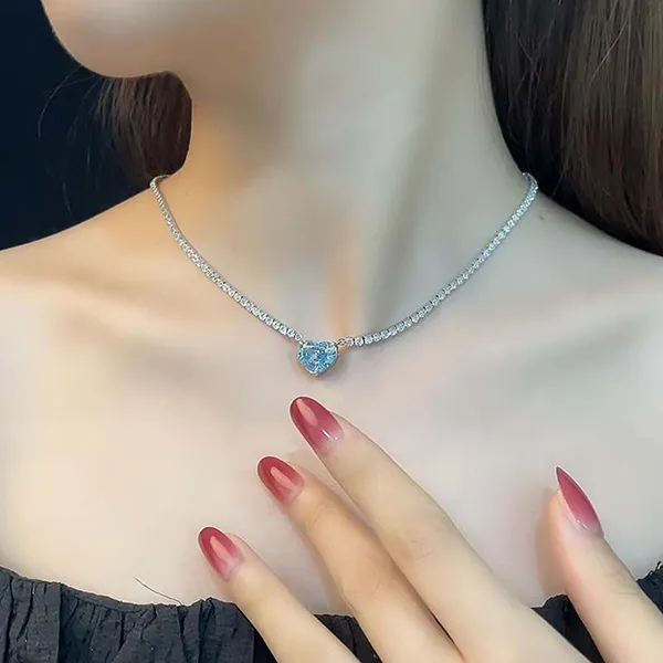 Dây Chuyền Nữ Lili Jewelry Đính Đá Carbon Tổng Hợp Hình Trái Tim LILI_982144 Màu Xanh Bạc - Trang sức - Vua Hàng Hiệu