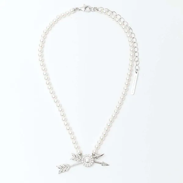 Dây Chuyền Nữ Shushu/Tong Double Arrow Pave Double Pearl Necklace Màu Trắng Bạc - Trang sức - Vua Hàng Hiệu