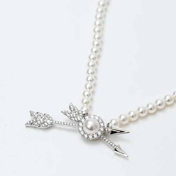 Dây Chuyền Nữ Shushu/Tong Double Arrow Pave Double Pearl Necklace Màu Trắng Bạc - Trang sức - Vua Hàng Hiệu