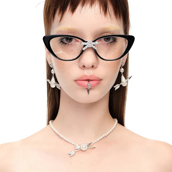Dây Chuyền Nữ Shushu/Tong Double Arrow Pave Double Pearl Necklace Màu Trắng Bạc - Trang sức - Vua Hàng Hiệu