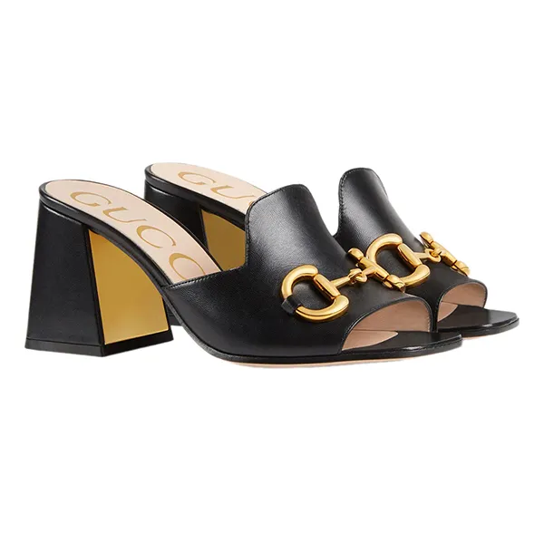 Dép Cao Gót Nữ Gucci Women's Sandal With Horsebit ‎655412-BKO00-1000 Màu Đen Size 35 - Dép - Vua Hàng Hiệu