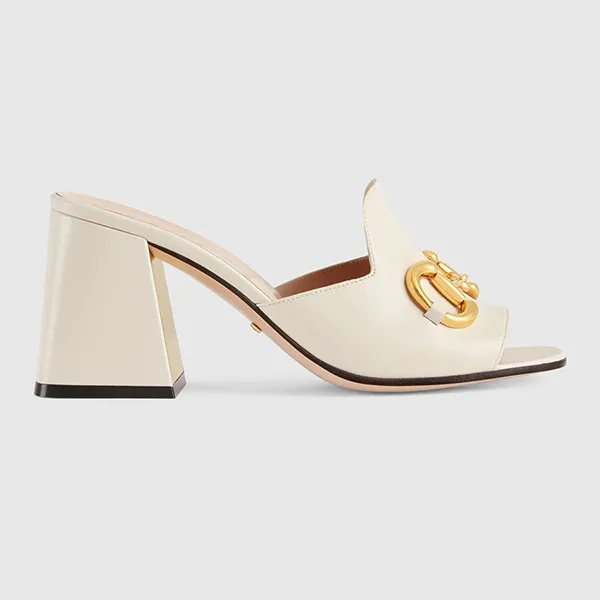 Dép Cao Gót Nữ Gucci Women's Sandal With Horsebit ‎655412-BKO00-9022 Màu Trắng Kem Size 38 - Dép - Vua Hàng Hiệu