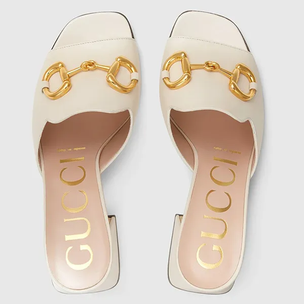 Dép Cao Gót Nữ Gucci Women's Sandal With Horsebit ‎655412-BKO00-9022 Màu Trắng Kem Size 38 - Dép - Vua Hàng Hiệu