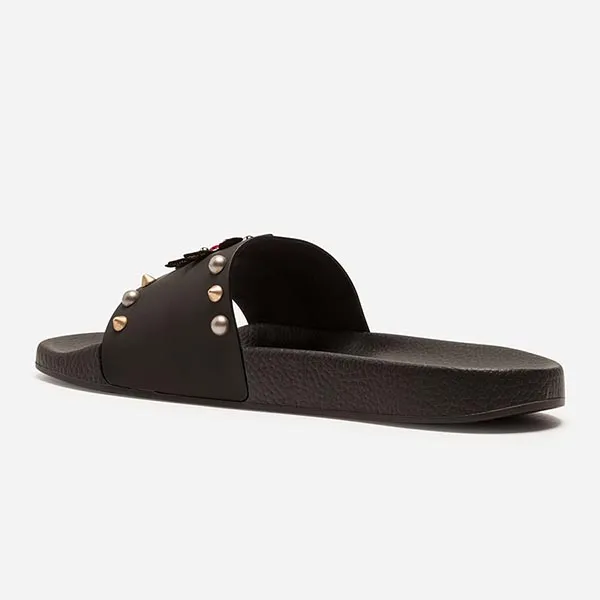 Dép Nam Dolce & Gabbana D&G Rubber And Calfskin Sliders With Heart Patch Màu Đen Size 39
