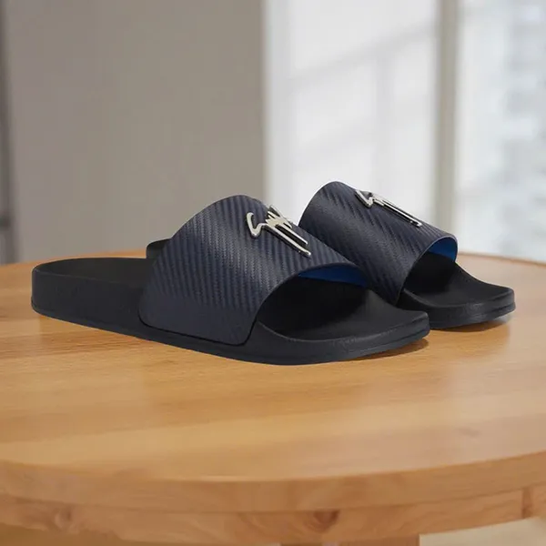 Dép Nam Giuseppe Zanotti Brett Logo Slides RM20071K23 Màu Đen Phối Xanh Navy Size 39 - Dép - Vua Hàng Hiệu