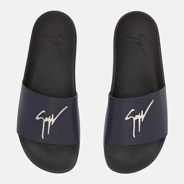 Dép Nam Giuseppe Zanotti Brett Logo Slides RM20071K23 Màu Đen Phối Xanh Navy Size 39 - Dép - Vua Hàng Hiệu