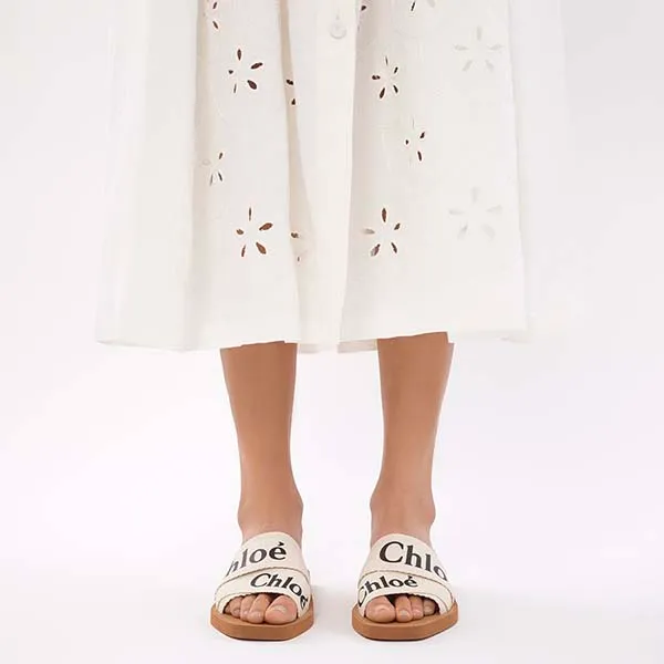 Dép Nữ Chloé Woody Mule Slides White Màu Trắng Size 35