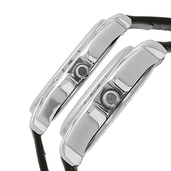 Đồng Hồ Đôi Titan Analog With Day And Date Silver Dial Leather Strap Watch 15782489SL03 Màu Đen - Bạc