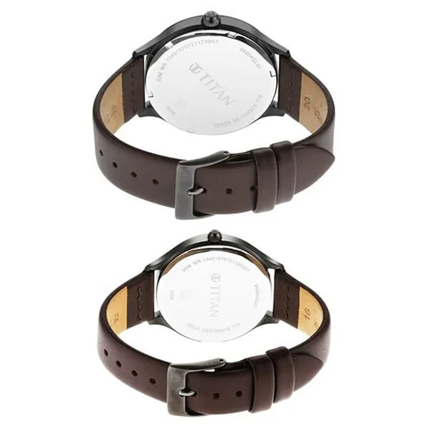Đồng Hồ Đôi Titan Bandhan Green Dial Analog With Date Leather Strap Watch 9400494204QL01 Màu Nâu Xanh - Đồng hồ - Vua Hàng Hiệu