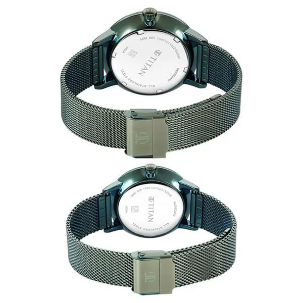Đồng Hồ Đôi Titan Bandhan Green Dial Quartz Multifunction Stainless Steel Strap Watch 9400694206QM02 Màu Xanh