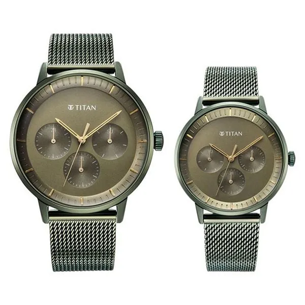 Đồng Hồ Đôi Titan Bandhan Green Dial Quartz Multifunction Stainless Steel Strap Watch 9400694206QM02 Màu Xanh
