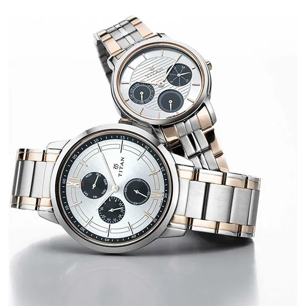 Đồng Hồ Đôi Titan Bandhan Stainless Steel Strap Couple Watch 17692589KM01 Màu Vàng Trắng