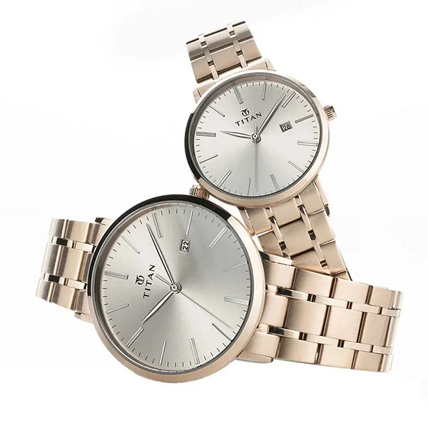 Đồng Hồ Đôi Titan Modern Bandhan Stainless Steel Strap Couple Watch Rose Gold 9400294202WM01 Màu Vàng Hồng