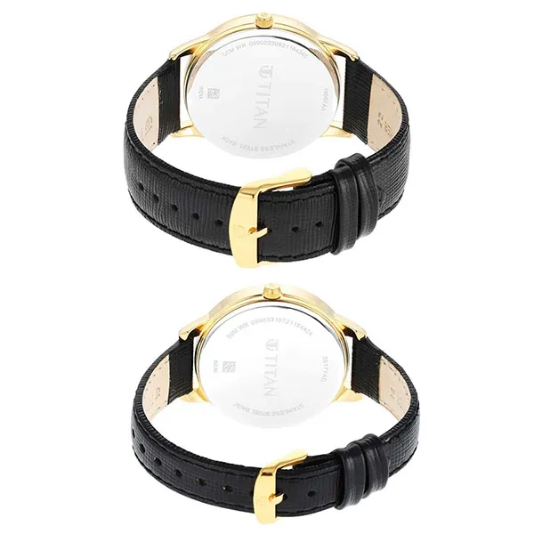 Đồng Hồ Đôi Titan Neo Bandhan 5 Couple Watch Leather Strap 18062617YL01 Màu Đen - Vàng