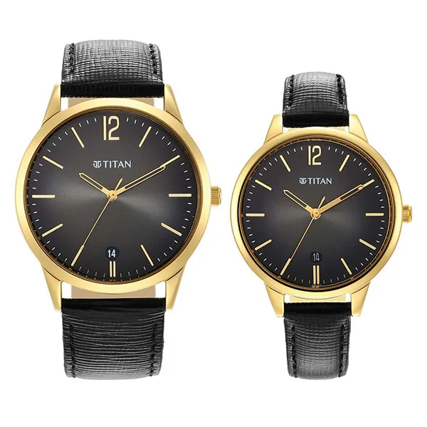 Đồng Hồ Đôi Titan Neo Bandhan 5 Couple Watch Leather Strap 18062617YL01 Màu Đen - Vàng