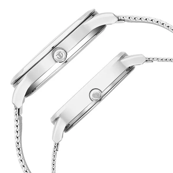 Đồng Hồ Đôi Titan Quartz Analog White Dial Stainless Steel Strap Watch 18062648SM01 Màu Bạc
