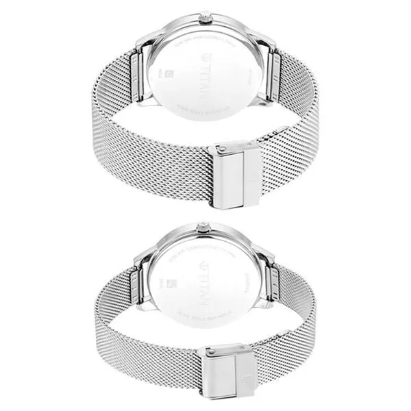 Đồng Hồ Đôi Titan Quartz Analog White Dial Stainless Steel Strap Watch 18062648SM01 Màu Bạc
