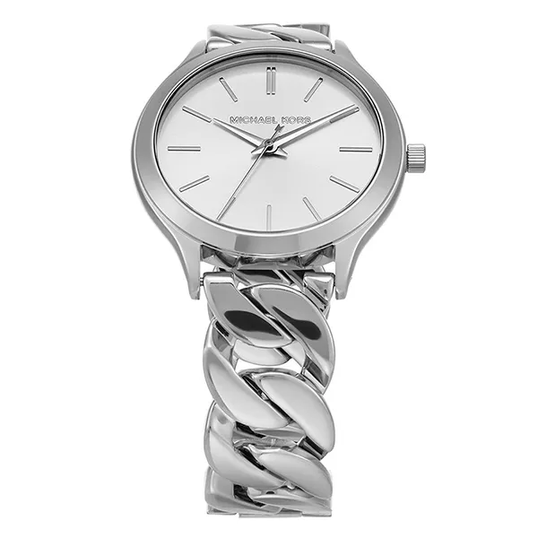 Đồng Hồ Michael Kors Slim Runway Silver-Tone Curb-Link Watch MK7474 Màu Bạc