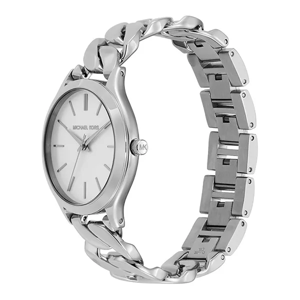 Đồng Hồ Michael Kors Slim Runway Silver-Tone Curb-Link Watch MK7474 Màu Bạc