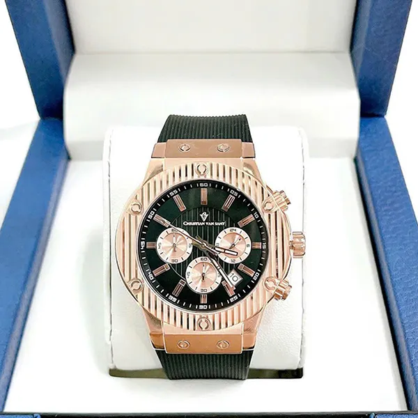 Đồng Hồ Nam Christian Van Sant Men's Monarchy Red Dial Watch CV8146 Màu Đen/ Vàng Hồng
