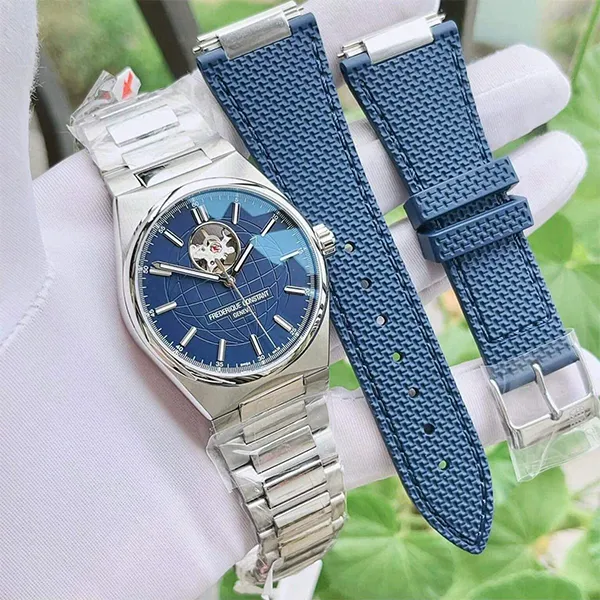 Đồng Hồ Nam Frederique Constant Heart Beat Highlife 310N4NH6B Màu Bạc Phối Xanh (Tặng Kèm Dây Cao Su)