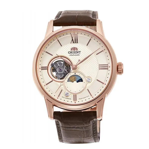 Đồng Hồ Nam Orient Classic Sun And Moon Watch RA-AS0009S10B Màu Nâu/Vàng Hồng