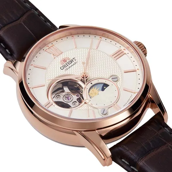 Đồng Hồ Nam Orient Classic Sun And Moon Watch RA-AS0009S10B Màu Nâu/Vàng Hồng