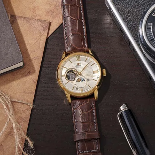 Đồng Hồ Nam Orient Classic Sun And Moon Watch RA-AS0010S30B Màu Nâu