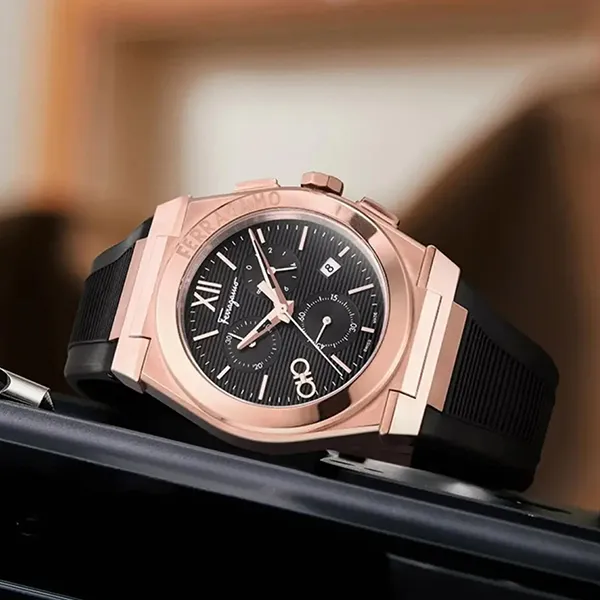 Đồng Hồ Nam Salvatore Ferragamo Vega Chronograph SFMR00222 Màu Đen Vàng Hồng