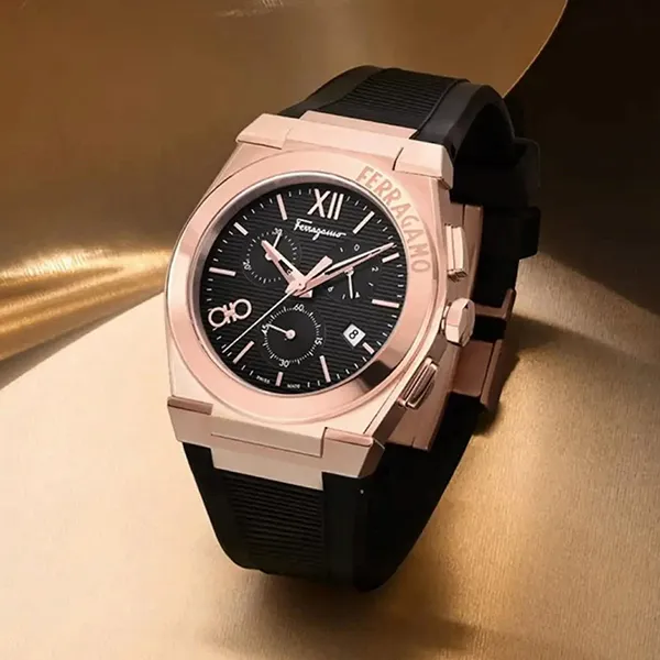 Đồng Hồ Nam Salvatore Ferragamo Vega Chronograph SFMR00222 Màu Đen Vàng Hồng