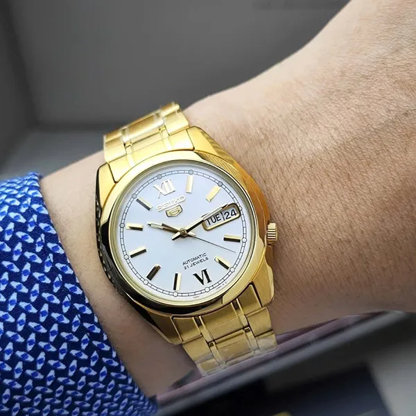 Đồng Hồ Nam Seiko 5 Automatic White Dial Men Watch SNKL58K1 Màu Vàng