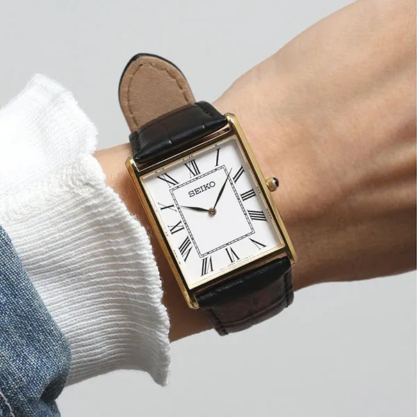 Đồng Hồ Nam Seiko Essentials Quartz White Dial Black Leather Watch SWR052 Màu Đen Trắng