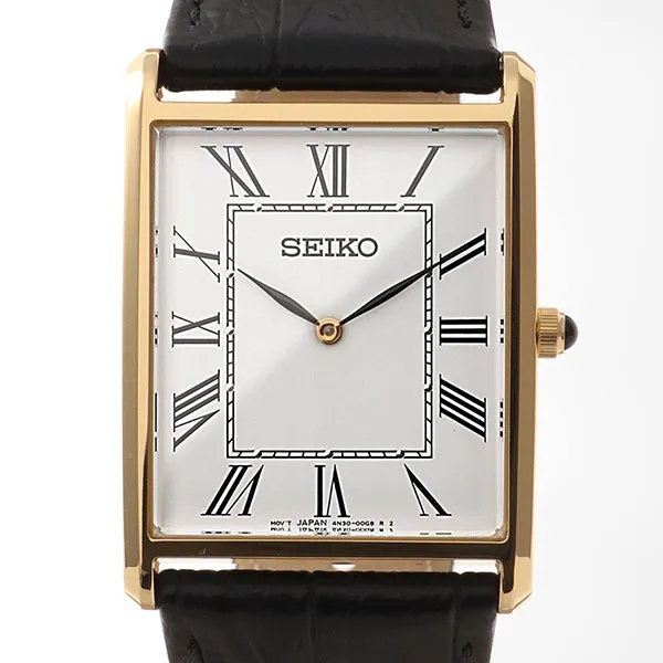 Đồng Hồ Nam Seiko Essentials Quartz White Dial Black Leather Watch SWR052 Màu Đen Trắng