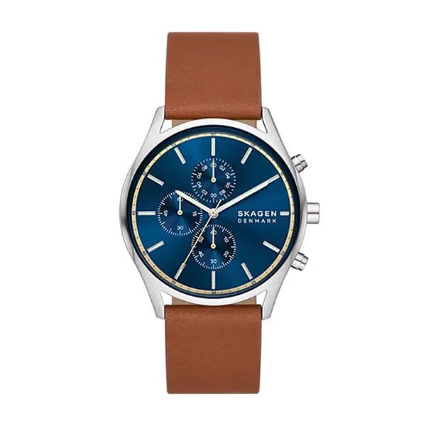 Đồng Hồ Nam Skagen Holst Chronograph Luggage Leather Watch SKW6916 Màu Nâu/Xanh