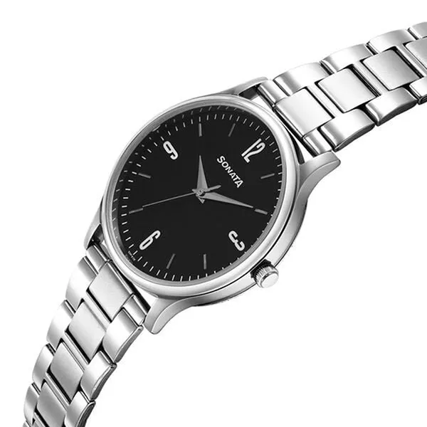 Đồng Hồ Nam Sonata Aspire Quartz Analog Black Dial Stainless Steel Strap Watch 77105SM09 Màu Đen Trắng - Đồng hồ - Vua Hàng Hiệu