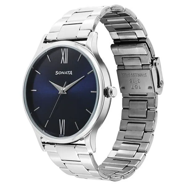 Đồng Hồ Nam Sonata Aspire Quartz Analog Blue Dial Stainless Steel Strap Watch 77105SM08 Màu Xanh Bạc - Đồng hồ - Vua Hàng Hiệu