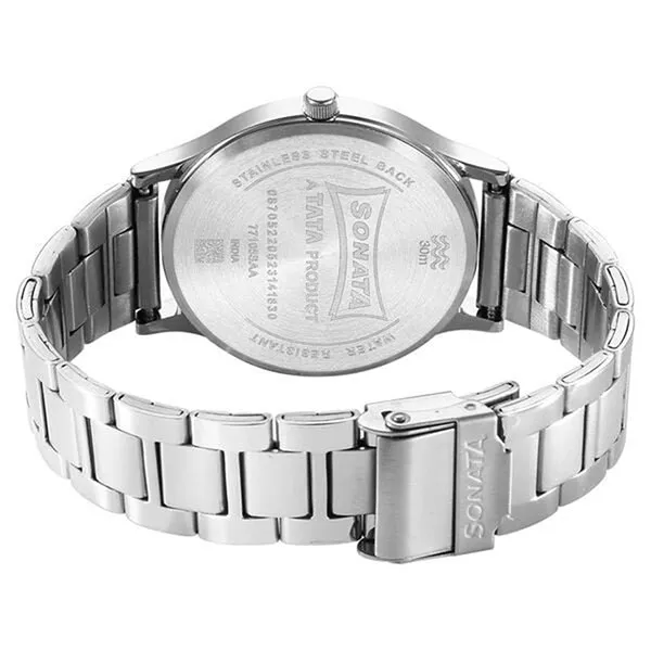 Đồng Hồ Nam Sonata Aspire Quartz Analog Silver Dial Stainless Steel Strap Watch 77105SM10 Màu Bạc