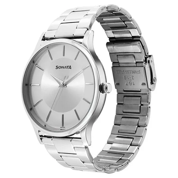 Đồng Hồ Nam Sonata Aspire Quartz Analog Silver Dial Stainless Steel Strap Watch 77105SM10 Màu Bạc