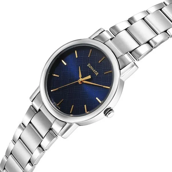 Đồng Hồ Nam Sonata Classic Quartz Analog Blue Dial Silver Stainless Steel Strap Watch 7987SM06 Màu Xanh Bạc