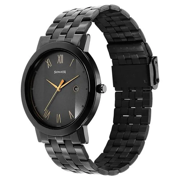 Đồng Hồ Nam Sonata Quartz Analog with Date Utsav Grey Dial Watch 77108NM01 Màu Đen - Đồng hồ - Vua Hàng Hiệu