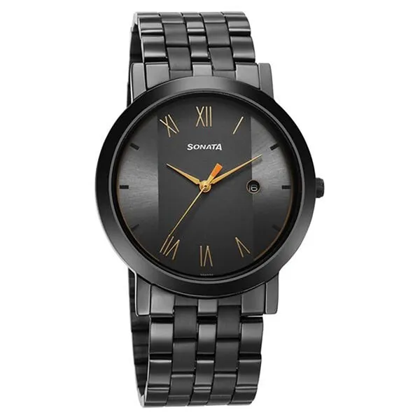 Đồng Hồ Nam Sonata Quartz Analog with Date Utsav Grey Dial Watch 77108NM01 Màu Đen - Đồng hồ - Vua Hàng Hiệu
