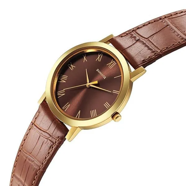 Đồng Hồ Nam Sonata Utsav Quartz Analog Brown Dial Watch 77108YL02 Màu Nâu