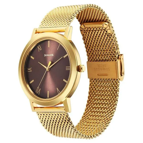 Đồng Hồ Nam Sonata Utsav Quartz Analog Brown Dial Watch 77108YM08 Màu Nâu Vàng