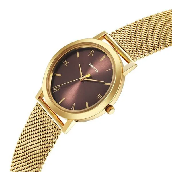 Đồng Hồ Nam Sonata Utsav Quartz Analog Brown Dial Watch 77108YM08 Màu Nâu Vàng