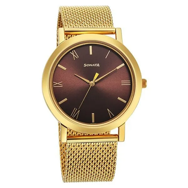 Đồng Hồ Nam Sonata Utsav Quartz Analog Brown Dial Watch 77108YM08 Màu Nâu Vàng