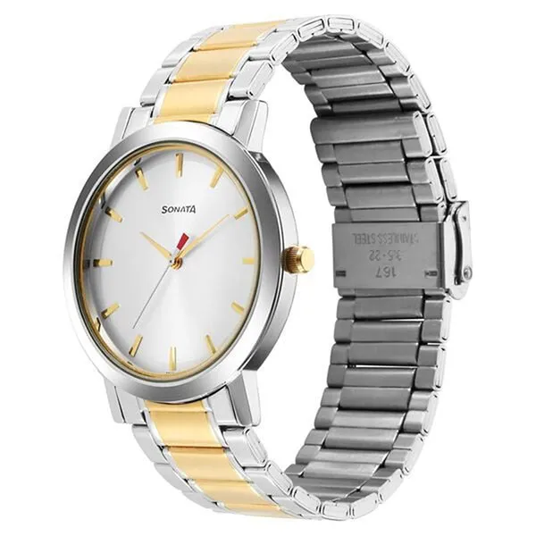 Đồng Hồ Nam Sonata Utsav Quartz Analog Silver Dial Watch 77108BM04 Màu Bạc - Vàng - Đồng hồ - Vua Hàng Hiệu